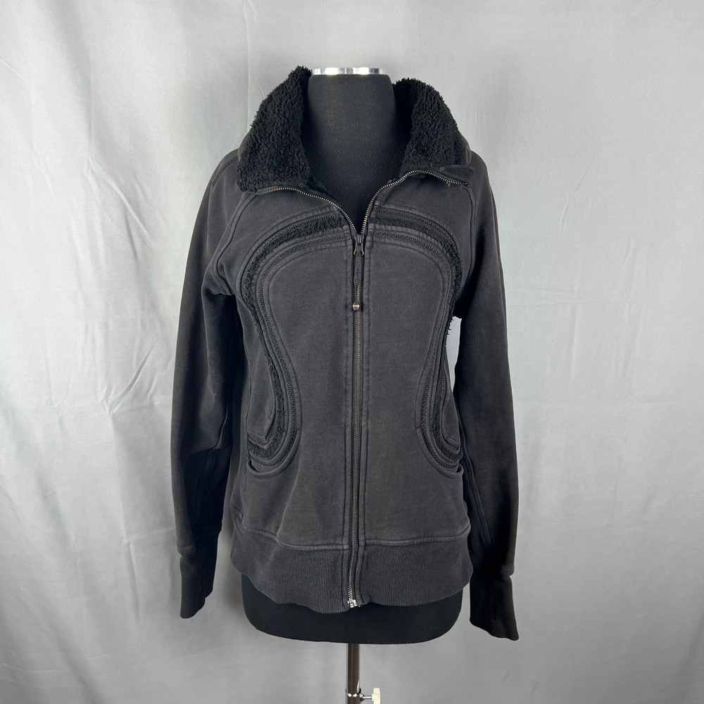 Lululemon Athletica Cuddle Up Jacket Women 10 Black Cotton Stretch Full Zip Cozy